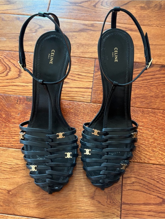 Celine | Shoes | Celine Black Leather Slide Sandals | Poshmark Celine Black Leather Cage Sandals with Gold Logo Accent